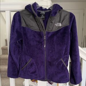 The North Face Girls' Purple Fleece Hooded Jacket with Gray Accents
